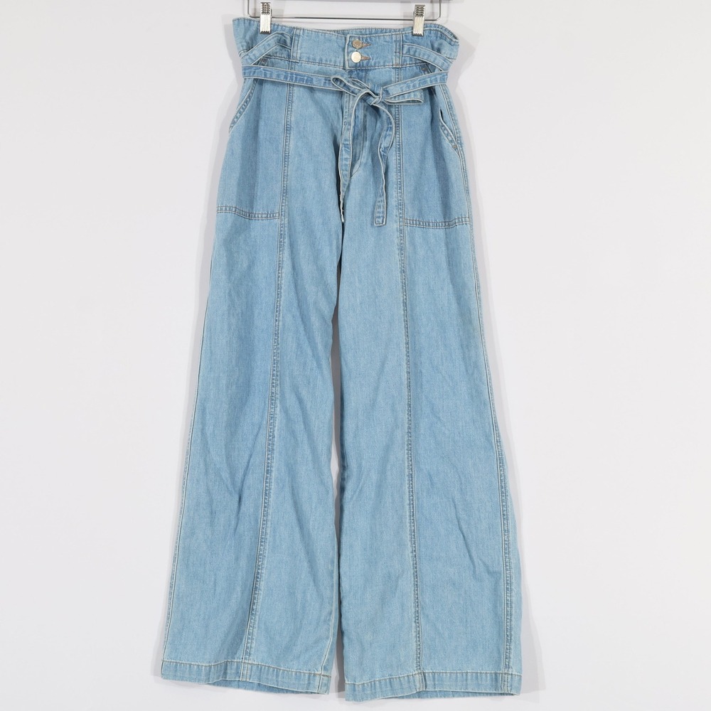 Hudson Wide Leg Jeans Womens 29 Blue Paperbag Waist Tie Belt Retro Streetwear